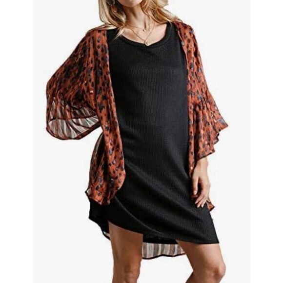Umgee NWT Women’s Size S/M Sheer Animal Print Open Front Kimono Mob Wife NEW - Picture 2 of 15